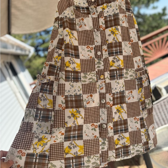Aryeh Patchwork Cottagecore Sundress M 100% Cotton Pockets Boho Floral Gingham - Picture 4 of 9